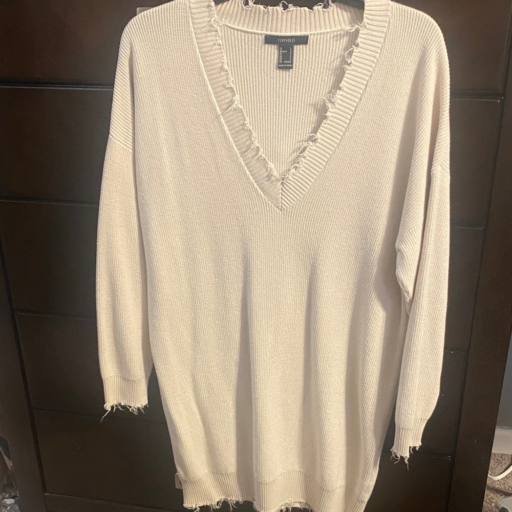 Forever 21 Cream V-Neck Sweater dress